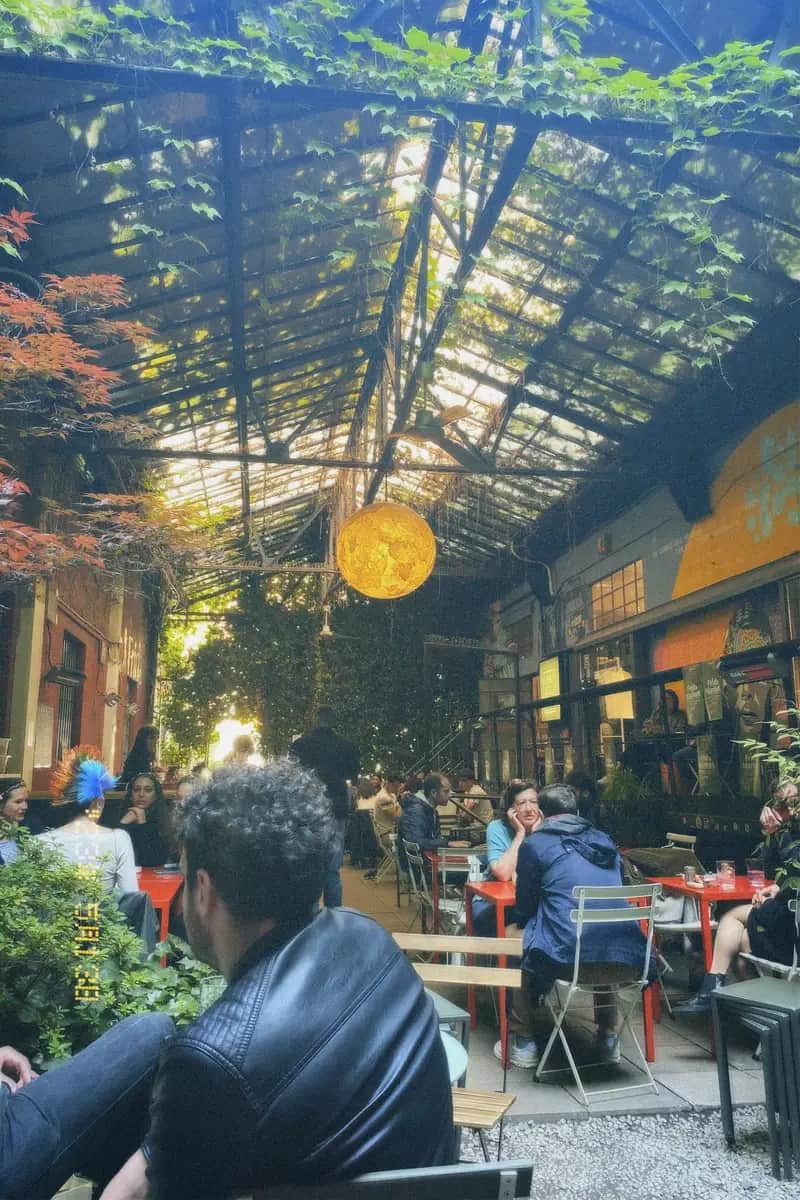 aperitivo at milan's bar frida isola in their outside area