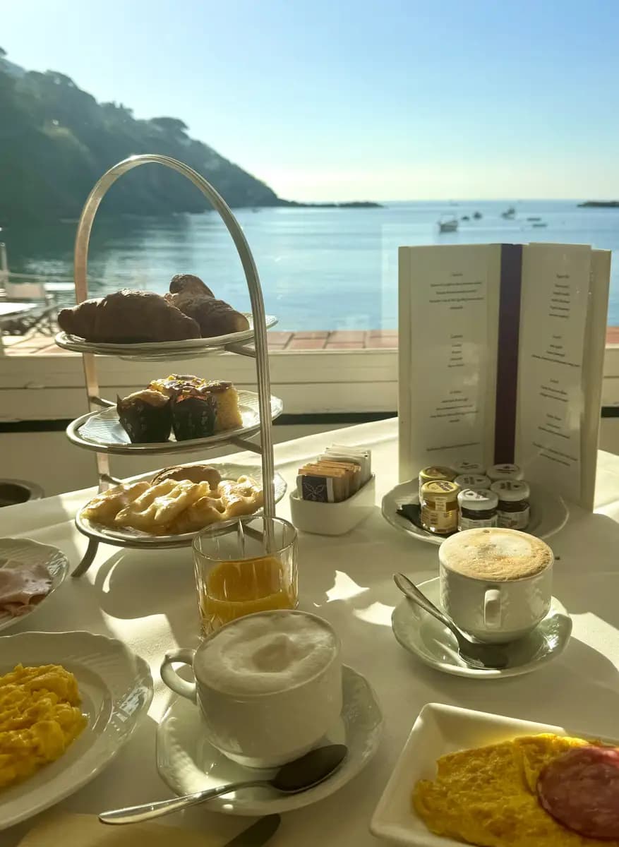 breakfast view in hotel miramare looking out onto the baia del silenzio sestri levante