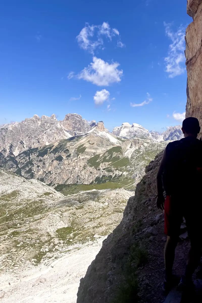 views of the mountains on the tre cima di lavaredo hike dolomites