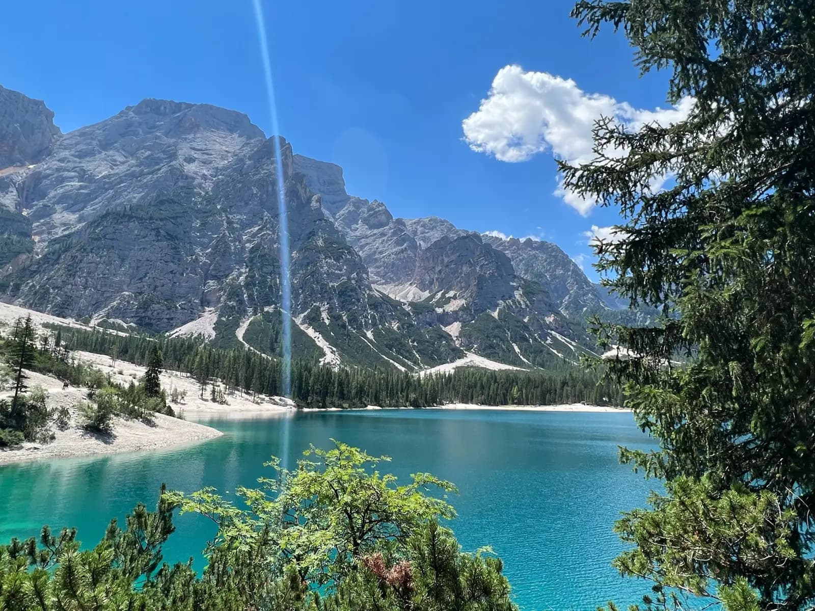 lago di braies in summer lake and mountain view dolomites italy