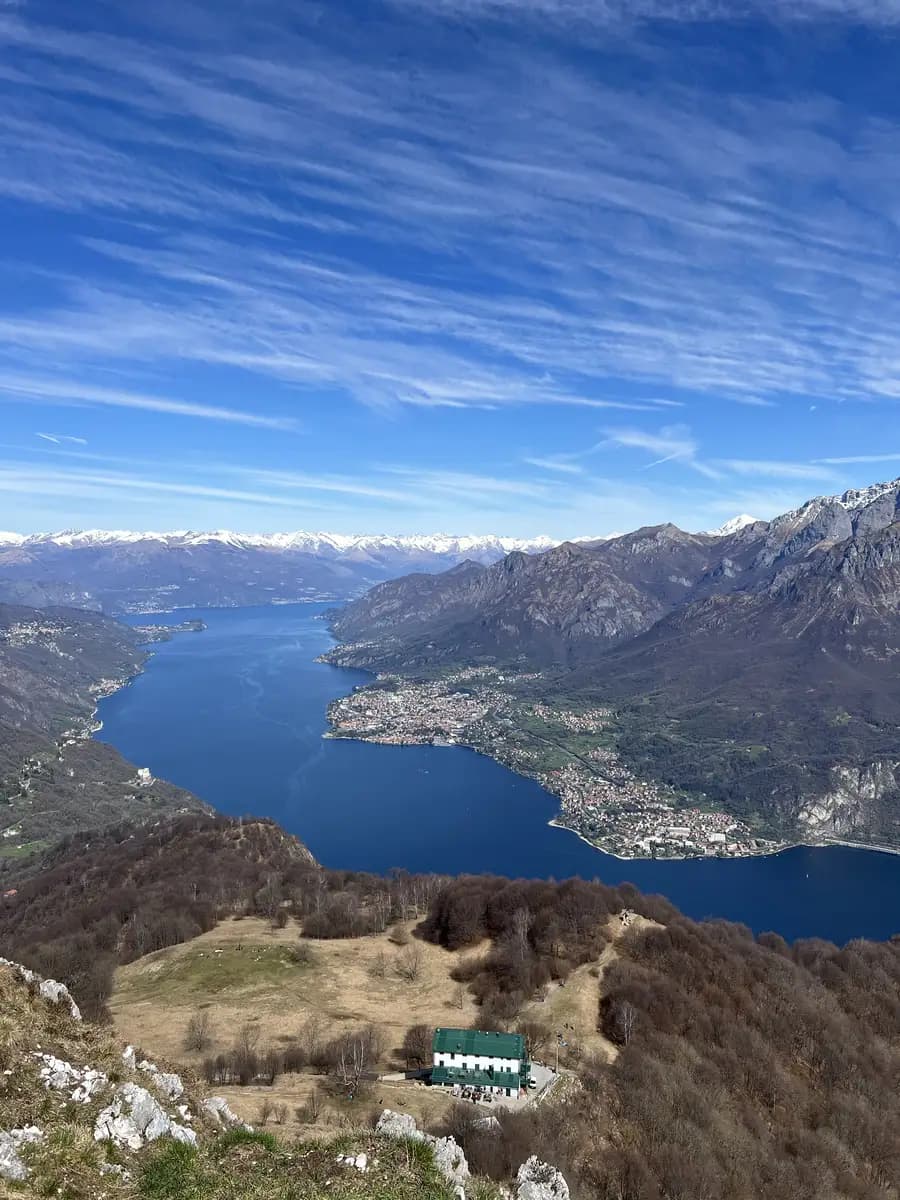 view of lake como from rifugio sev hike western horn cross path