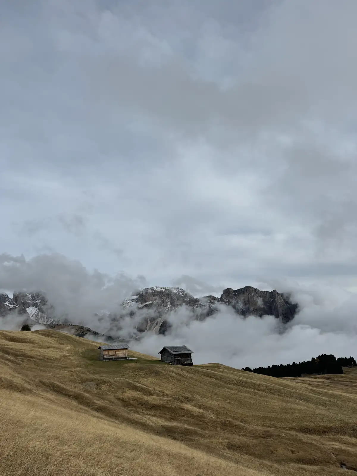 mount pic hike huts with seceda peak and valley in the dolomites italy