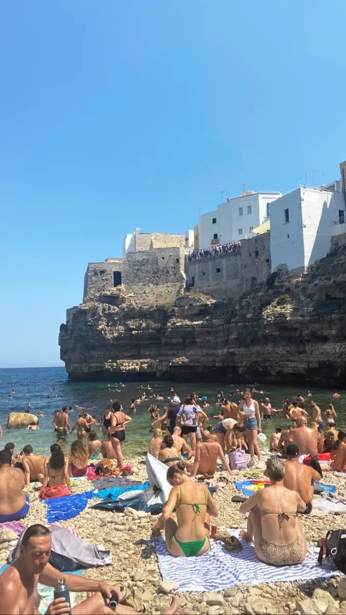 august in lama monachile beach with crystal clear water polignano a mare