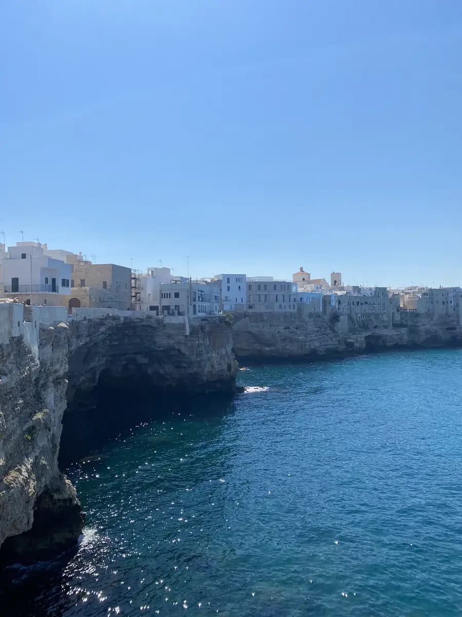 polignano a mare coastline with cliffs and whitewashed houses