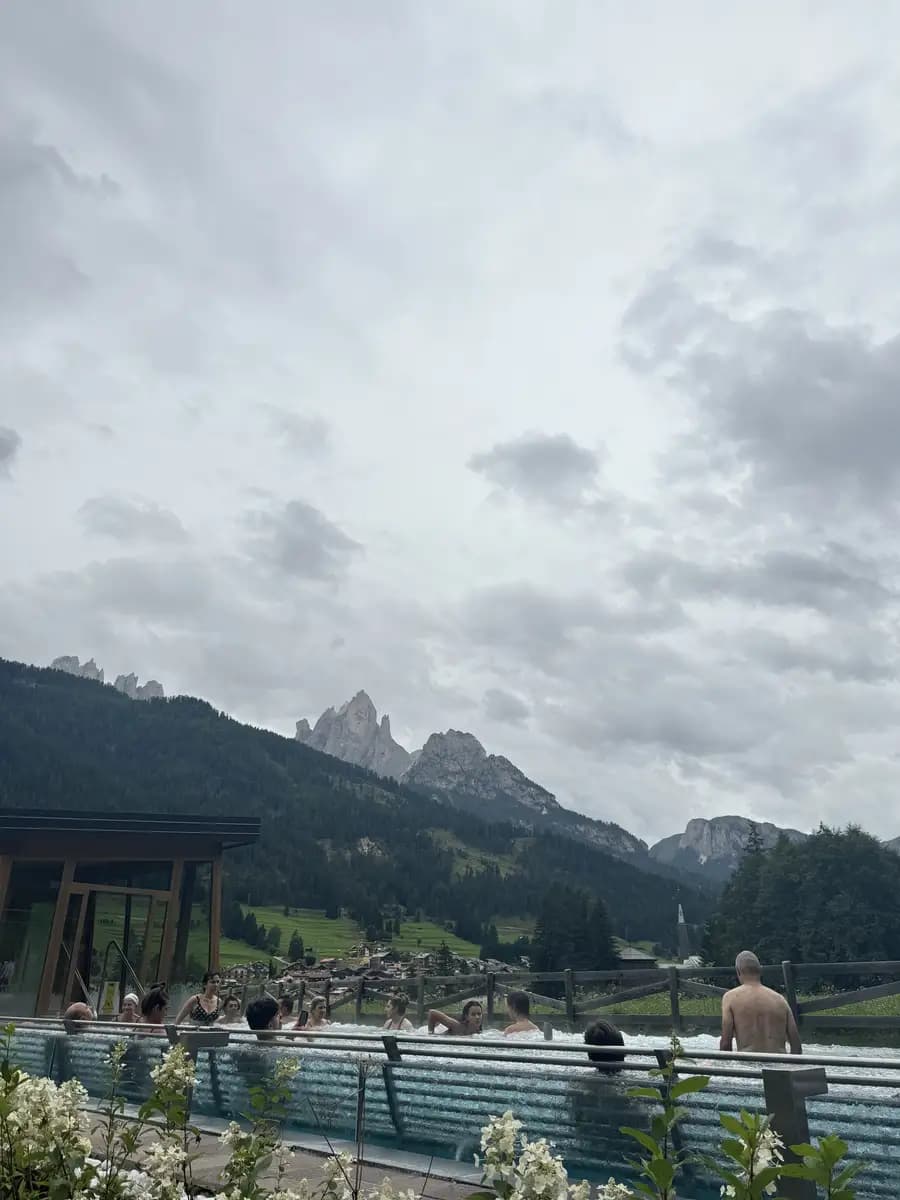 outdoor pool in the qc terme dolomites italy