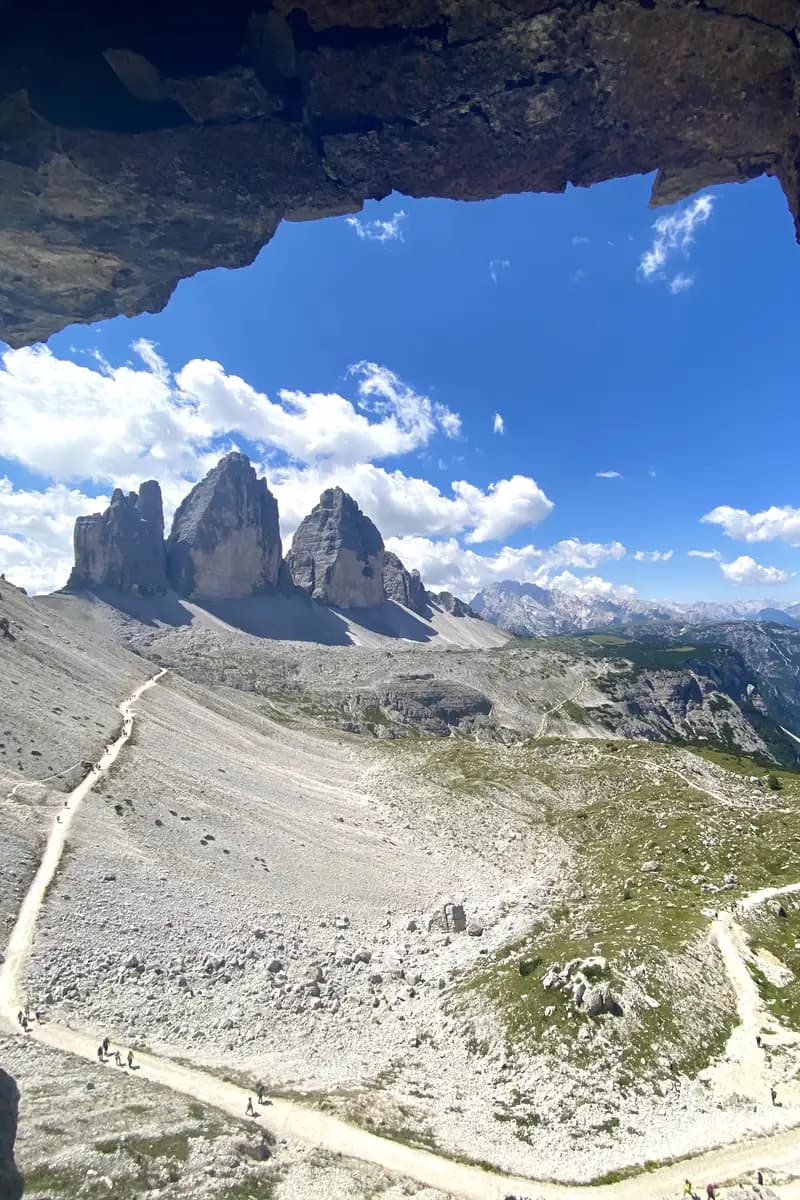 view from one of the war tunnels of the tre cima di lavaredo dolomites